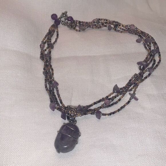 Amethyst Multi Strand Beaded Necklace - Picture 9 of 14
